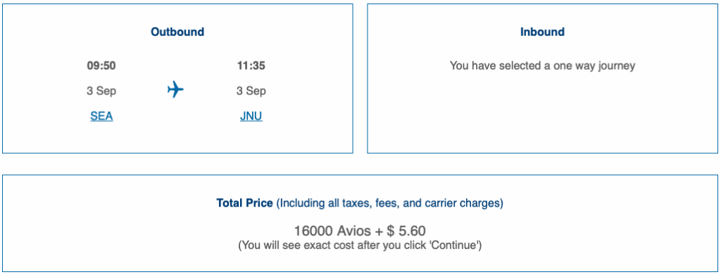 Alaska Airlines award from SEA to JNU bookable through British Airways.